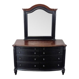 Classic Black Dresser With Mirror and 9 Drawers For Sale