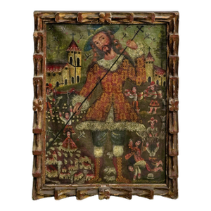Cuzco School Oil on Canvas Painting of San Isidoro, Antique, Framed