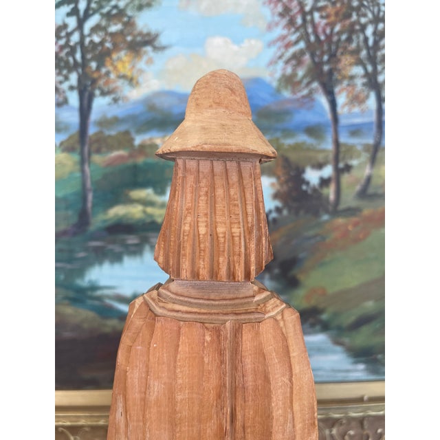 Mid 20th Century Hand-Carved Vintage Folk Art Wood Figure of Bearded Man With Hat and Carrying a Carved Object. For Sale - Image 5 of 9