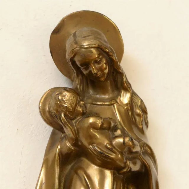 Art Deco Brass Wall Sculpture, Maria with Child For Sale - Image 3 of 6
