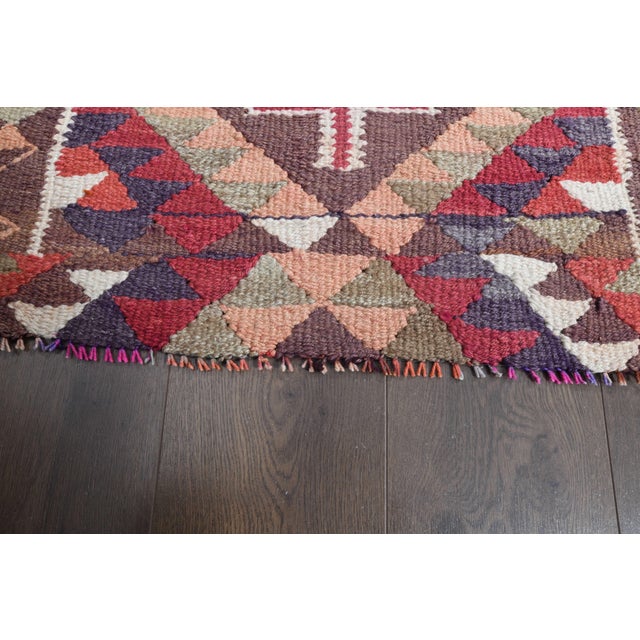 1970s Vintage Handmade Wool Cotton Red Runner Rug For Sale - Image 10 of 11