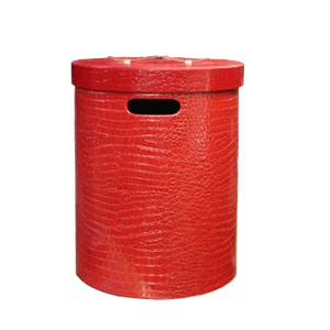 Leather Vinyl Cover Red Round Bucket Container Box Large