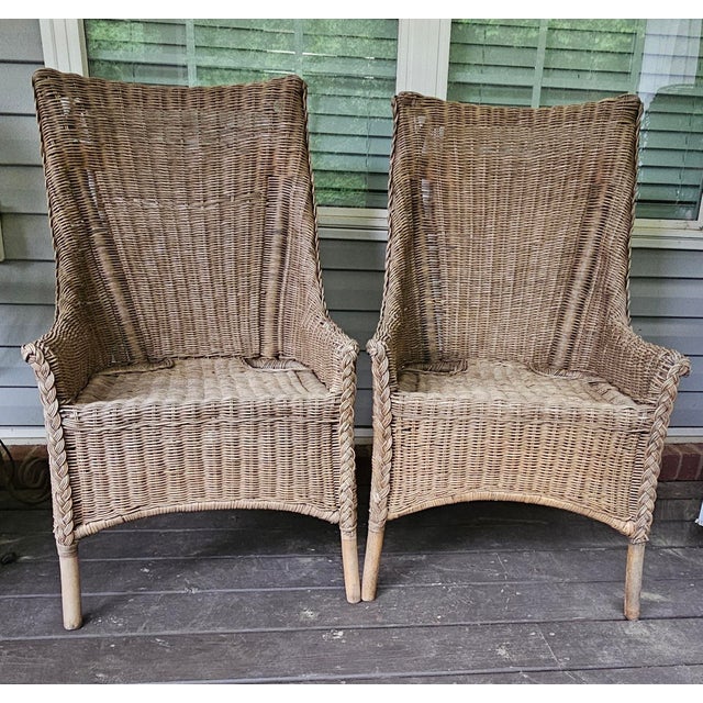 These natural natural wicker, bamboo, and rattan side Chairs feature a very unique braided pattern throughout the chair,...
