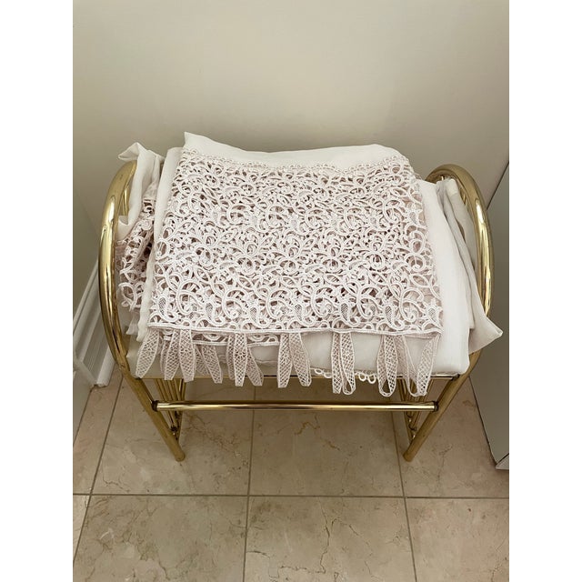 French Vintage 1950s European Embroidered Lace Chiffon Curtain Panels Set of Six For Sale - Image 3 of 12