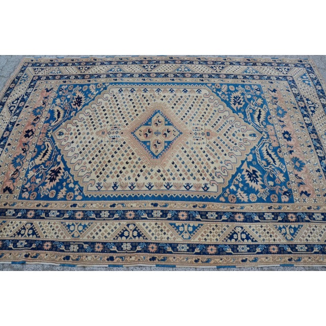 Tan and Blue Colour Turkish Rug For Sale - Image 4 of 11