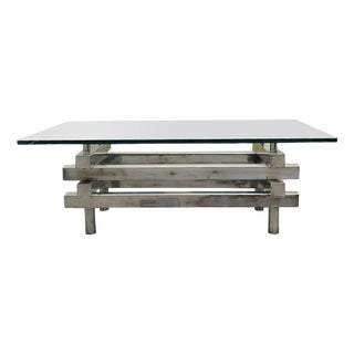 Chromed Metal and Glass Coffee Table, 1970s For Sale