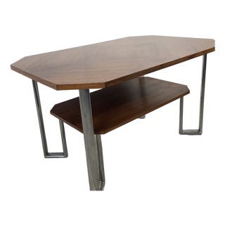Vintage Modern Coffee Table With Bookmatched Veneer Top and Chrome Base For Sale