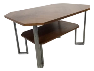 Vintage Modern Coffee Table With Bookmatched Veneer Top and Chrome Base