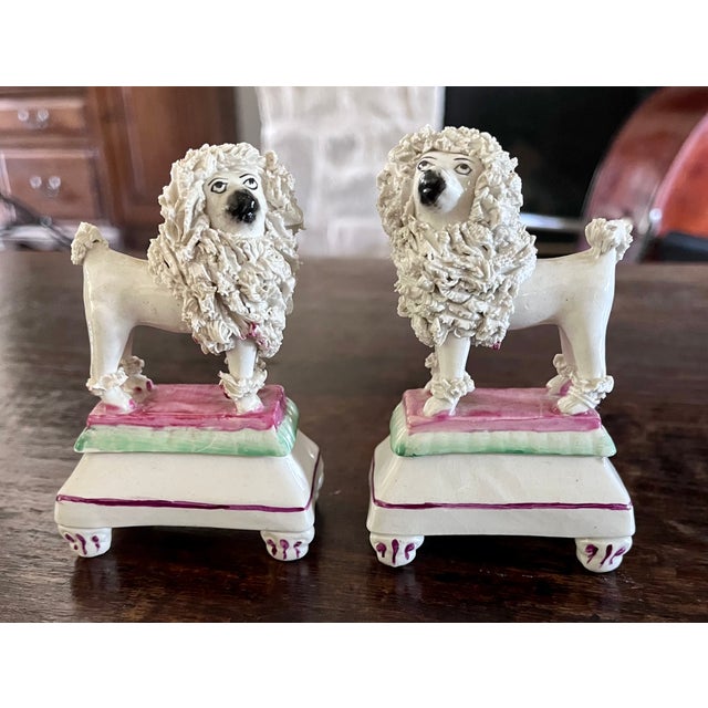 Staffordshire Antique Victorian Staffordshire Spaghetti Poodles on Pillow Bases - A Pair For Sale - Image 4 of 16