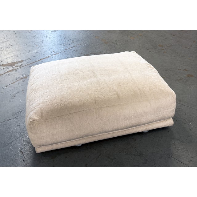 Modern Montauk "Jill" Ottoman in Cream Off-White Velvet For Sale - Image 3 of 6