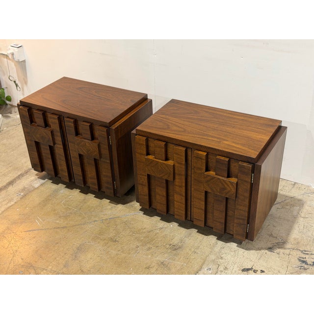 Pair Lane Staccato Brutalist Nightstands - Vintage Mid Century Bedside Tables For Sale - Image 9 of 11