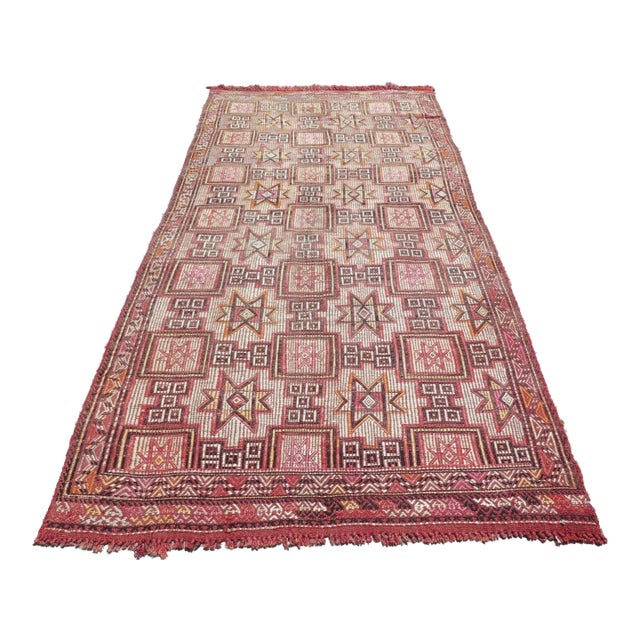 1960s Embroidered Turkish Kilim - 55"x113" For Sale