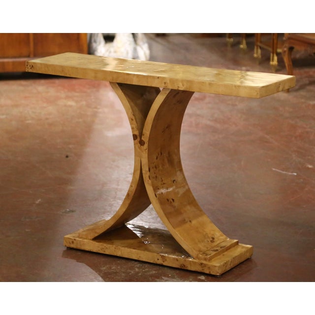 Mid-Century French Art Deco Style Burl Elm Console Table For Sale In Dallas - Image 6 of 9