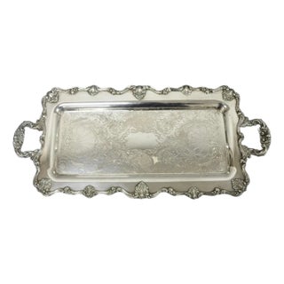 Vintage Victorian Silver Plated Narrow Twin Handle Bar Serving Platter Tray For Sale