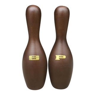 Vintage Wooden Bowling Pin Salt And Pepper Shakers For Sale
