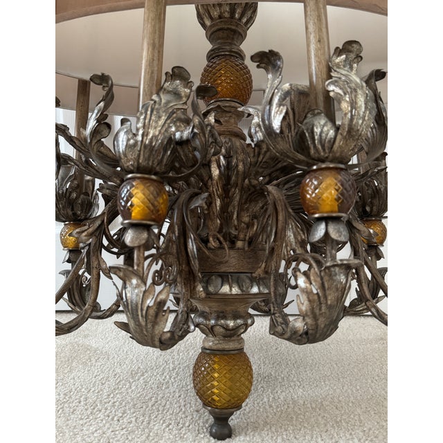 Vintage Fine European Gilt Silver Iron & Wood Double-Shaded Chandelier For Sale - Image 10 of 18