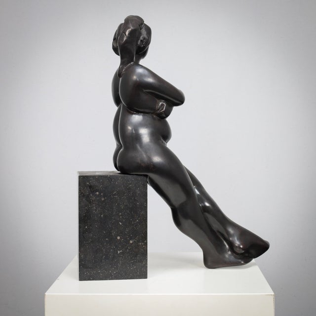1990s Francine Govers, Seated Female Sculpture, 1990s, Bronze on Granite Base For Sale - Image 5 of 8