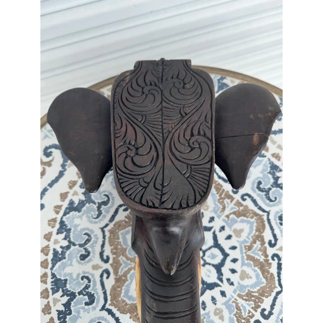 Late 20th Century Late 20th Century Handcrafted Dark Wood Elephant With Resin Tusk Sculpture For Sale - Image 5 of 9
