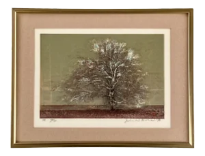 1974 "Tree" Joichi Hoshi Japanese Woodcut Print, Framed