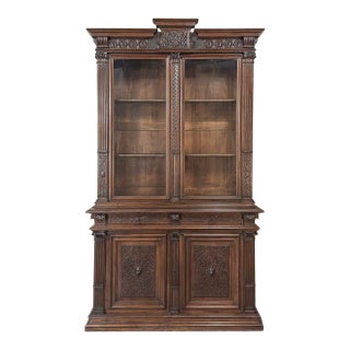 19th Century Grand French Renaissance Walnut Bookcase For Sale