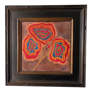 Original Vibrant Abstract Floral Painting – “Floral Frequencies” – Mixed Media on Textured Canvas For Sale