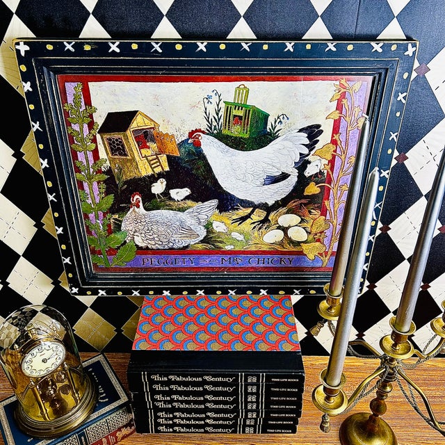 Farmhouse Large Framed English Country Art by Anna Pugh “Peggety and Mrs Chicky” Folk Art Print For Sale - Image 3 of 11