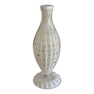 Barbini Attributed Murano Glass Controlled Bubble Vase White Gold Fleck For Sale