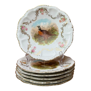 Antique German Bavarian Porcelain Game Bird 9” Plates - Set of 6
