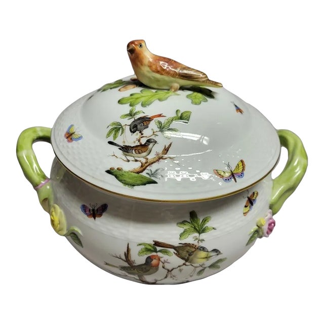 Herend Rothschild Bird Hand-Painted Porcelain Covered Tureen, Hungary For Sale
