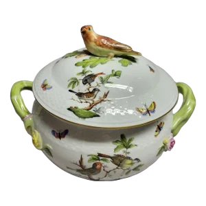 Large Herend Rothschild Bird Tureen Covered Bowl No Border