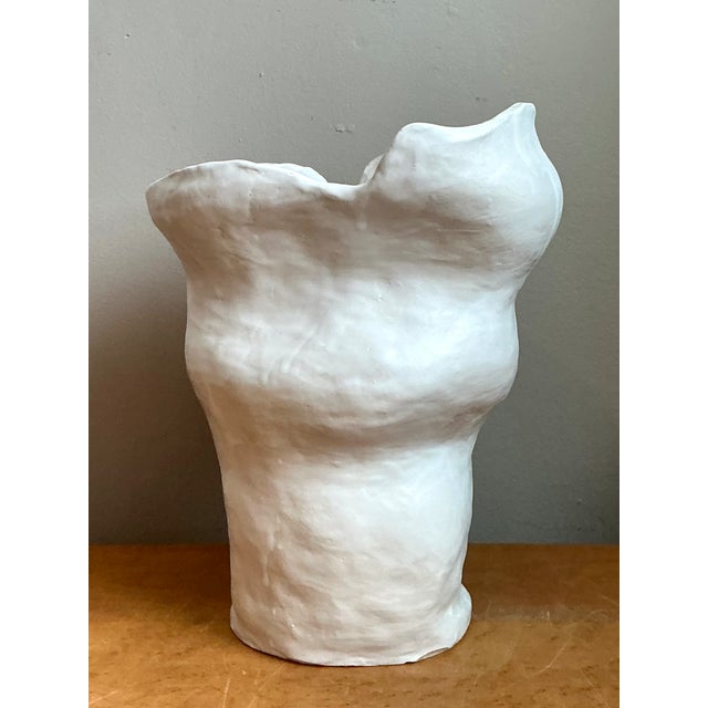 Early 21st Century Vintage Biomorphic Sculptural White Ceramic Vase For Sale - Image 5 of 14