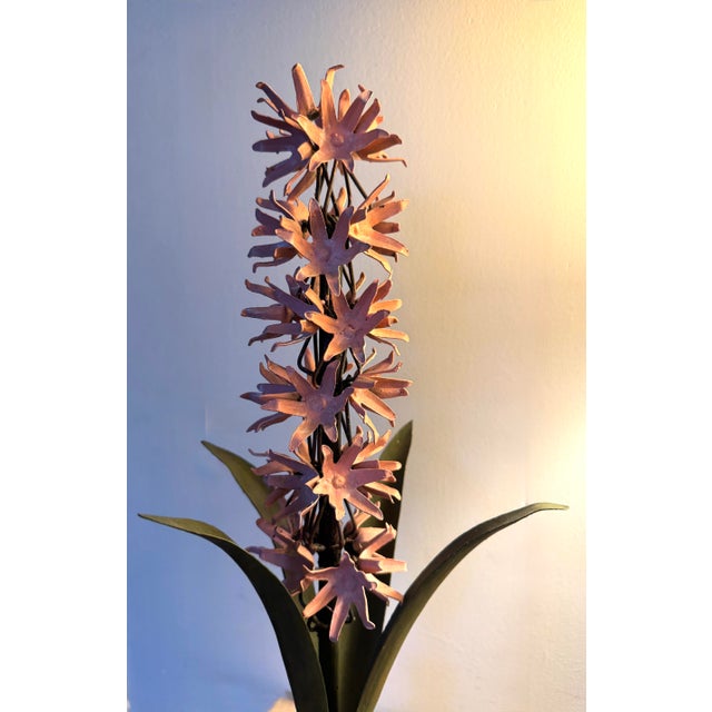 Pink Vintage Italian Tole Hyacinth Sculpture – Hand-Painted Pink Metal Botanical Decor, Hollywood Regency Style For Sale - Image 8 of 11