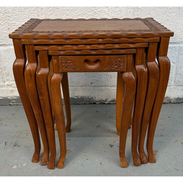 Set of Four Carved Antique Nesting Tables For Sale - Image 4 of 14
