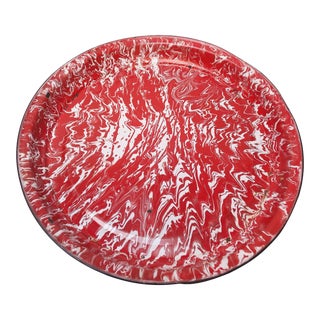 Large Vintage Red and White Graniteware / Spatterware Tray For Sale