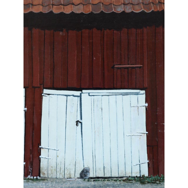 Mid-Century Modern 'The White Doors' Vintage Original Street Scene Oil Painting, Framed For Sale - Image 11 of 13