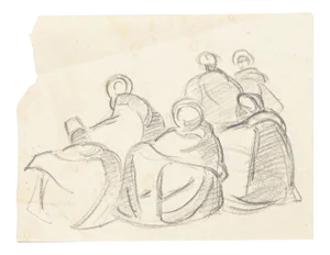 Study of Figures - Original Charcoal Drawing by Hélène Vogt - 1970s 1970s