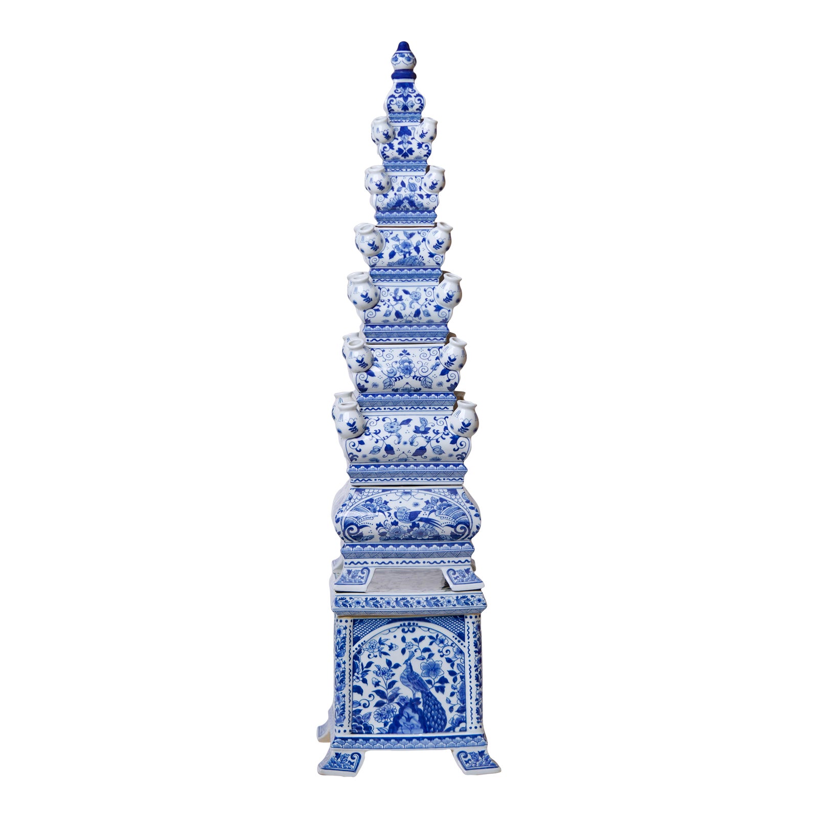 Pair Blue and White Tall Porcelain Tulipiere