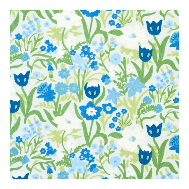 Sample - Schumacher Crewel Garden Fabric in Sky For Sale