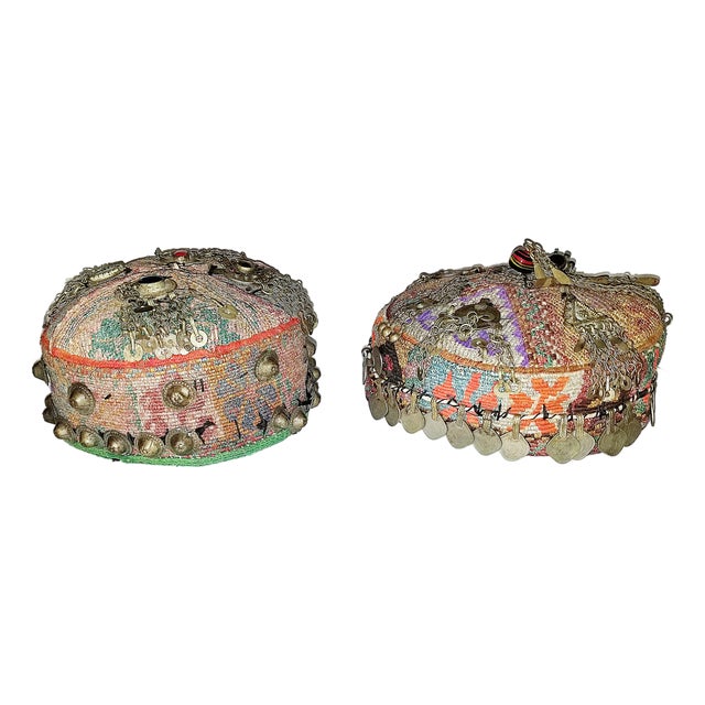 1950s Pair of Embroidered Tribal Wedding Hats For Sale