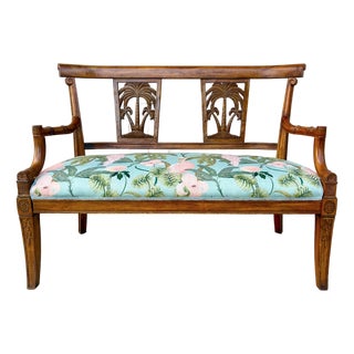 Vintage Palm Beach Regency Carved Solid Wood Settee For Sale
