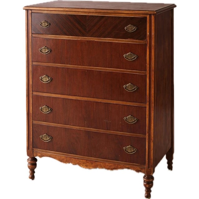 Late 19th Century American Mahogany Tall Chest With Chevron Veneer Drawer & Original Casters For Sale In Los Angeles - Image 6 of 7