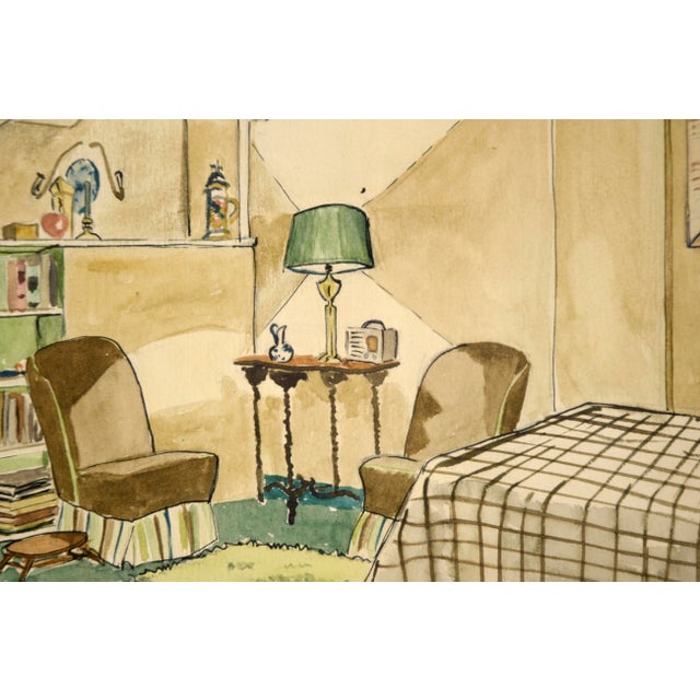 1940s Apartment Interior #2 - Watercolor and Pen on Paper by Doris Lyons Hoover For Sale - Image 5 of 7