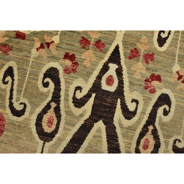 Ikat Rug 6’1” X 8’10” Blue Wool Hand-Knotted Oriental Carpet For Sale - Image 4 of 14