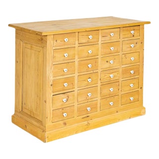 Early 20th Century Antique Pine Apothecary Store Counter Cabinet Kitchen Island With 24 Drawers For Sale