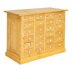 Early 20th Century Antique Pine Apothecary Store Counter Cabinet Kitchen Island With 24 Drawers