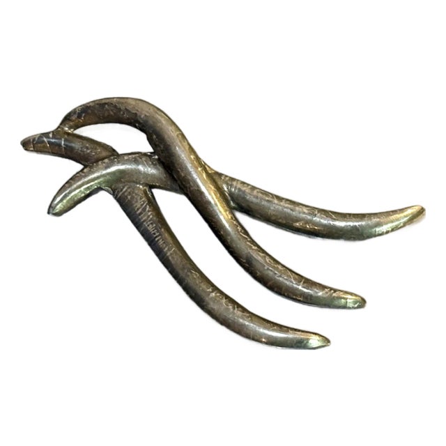 Abstract Midcentury Large Silver-Tone Brooch For Sale