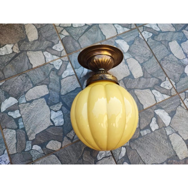 Brown Art Deco Brass Ceiling Lamp, 1920s For Sale - Image 8 of 8