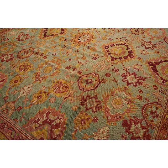 Late 19th Century Tribal Large Scale Pattern Light Blue Seafoam Color Antique Turkish Oushak Rug For Sale - Image 5 of 5
