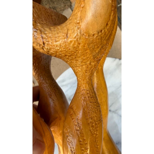 Vintage Mid Century Modern Abstract Hand Carved Wood Sculpture Two Figures Embracing 24” For Sale In Phoenix - Image 6 of 12
