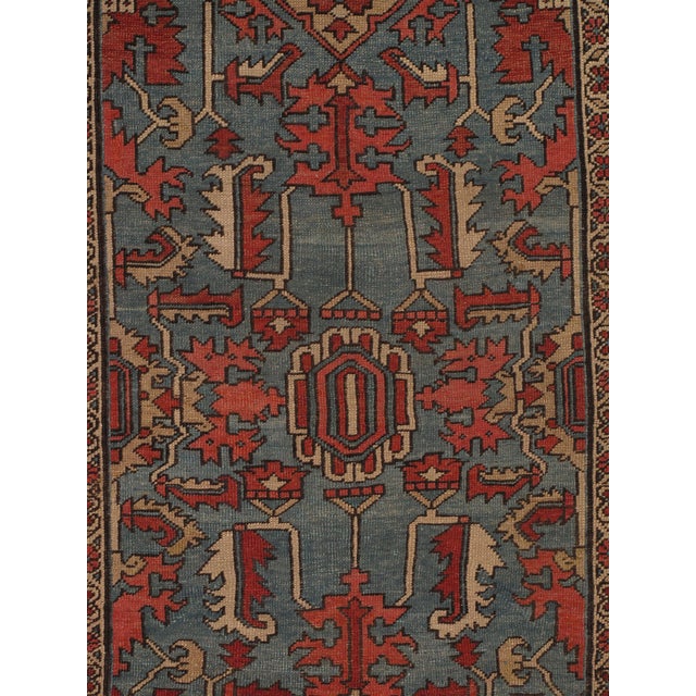 Late 19th Century Antique Persian Serapi Carpet Handmade Wool Oriental Rug Rust, Ivory, Light Blue For Sale - Image 5 of 10